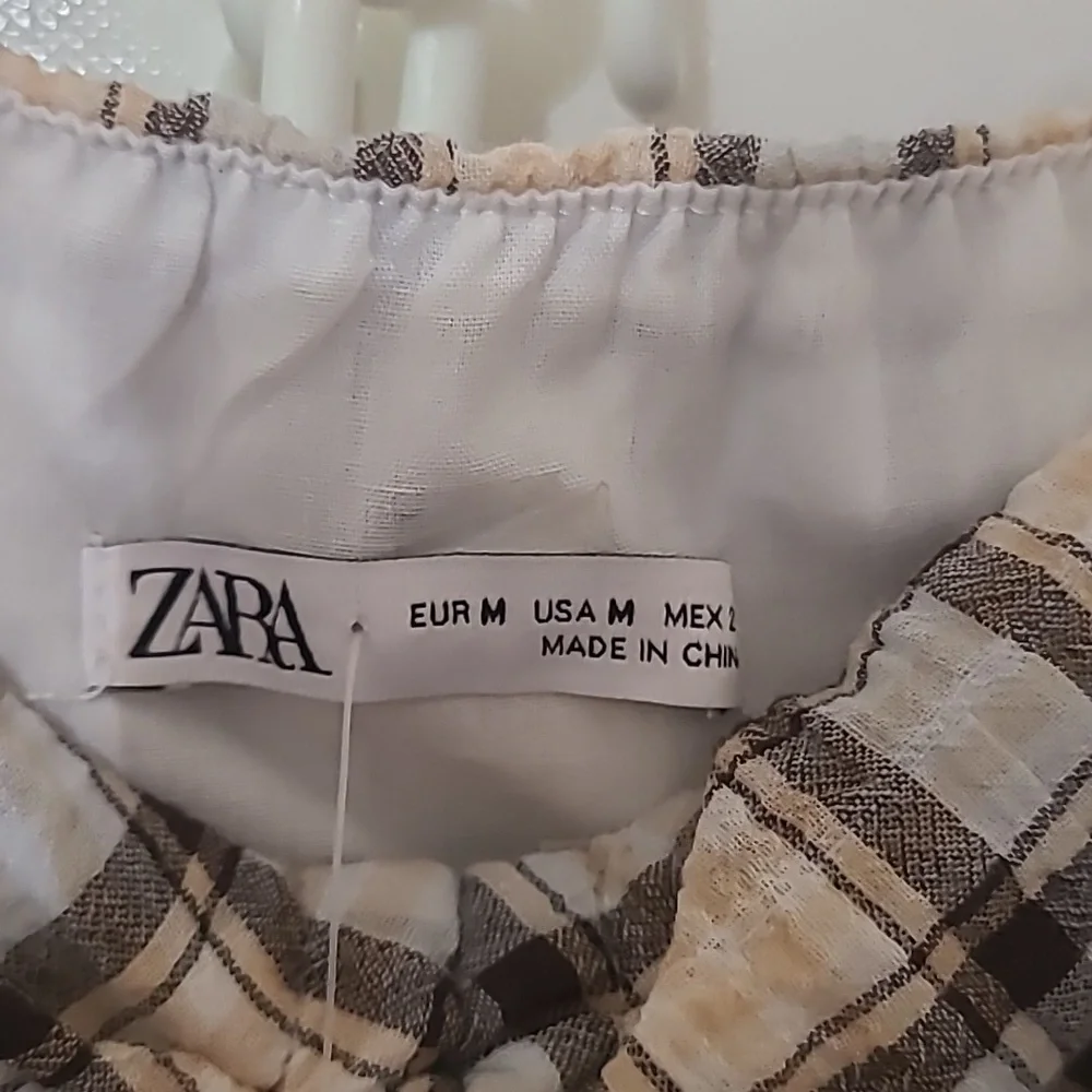 Zara Women's‎ Plaid Long Sleeve Crop Black & White Top Size Medium NEW WITH TAGS